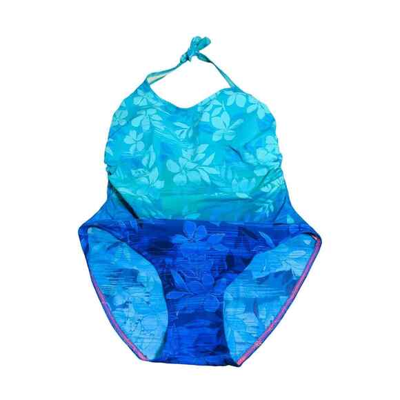 Islander Womens Ombre Floral Padded Halter One Piece Swimsuit Blue Size 18 - Picture 1 of 6